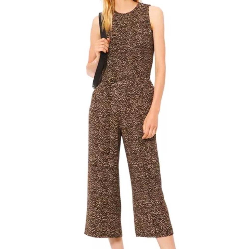 NEW Michael Kors Jumpsuit Belted Animal Cat Print Sleeveless Shoulder Zip Crop 8 - Picture 3 of 15
